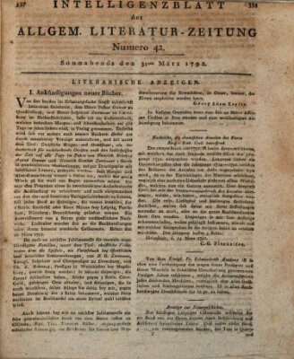Allgemeine Literatur-Zeitung (Literarisches Zentralblatt für Deutschland) Samstag 31. März 1792