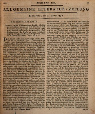Allgemeine Literatur-Zeitung (Literarisches Zentralblatt für Deutschland) Samstag 21. April 1792