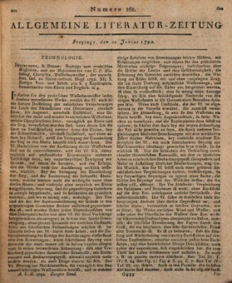Allgemeine Literatur-Zeitung (Literarisches Zentralblatt für Deutschland) Freitag 22. Juni 1792