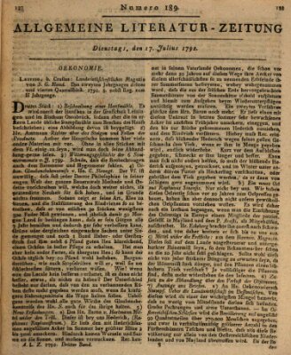 Allgemeine Literatur-Zeitung (Literarisches Zentralblatt für Deutschland) Dienstag 17. Juli 1792