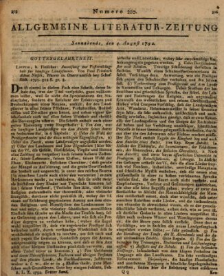 Allgemeine Literatur-Zeitung (Literarisches Zentralblatt für Deutschland) Samstag 4. August 1792