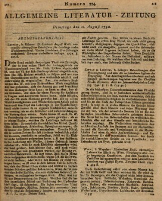 Allgemeine Literatur-Zeitung (Literarisches Zentralblatt für Deutschland) Dienstag 21. August 1792