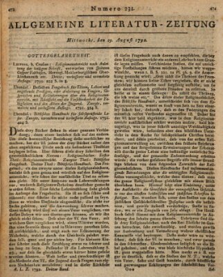 Allgemeine Literatur-Zeitung (Literarisches Zentralblatt für Deutschland) Mittwoch 29. August 1792