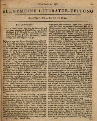 Allgemeine Literatur-Zeitung (Literarisches Zentralblatt für Deutschland) Dienstag 4. September 1792