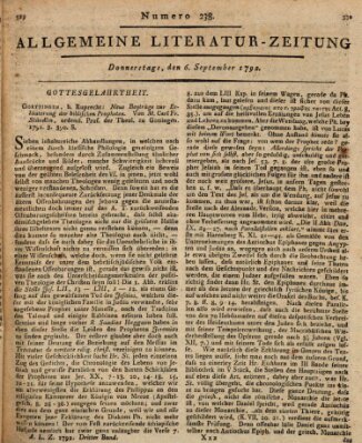 Allgemeine Literatur-Zeitung (Literarisches Zentralblatt für Deutschland) Donnerstag 6. September 1792