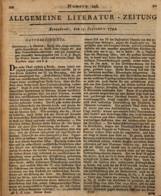 Allgemeine Literatur-Zeitung (Literarisches Zentralblatt für Deutschland) Samstag 15. September 1792
