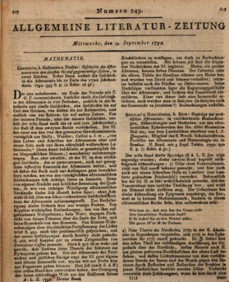 Allgemeine Literatur-Zeitung (Literarisches Zentralblatt für Deutschland) Mittwoch 19. September 1792