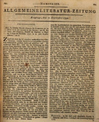 Allgemeine Literatur-Zeitung (Literarisches Zentralblatt für Deutschland) Freitag 21. September 1792