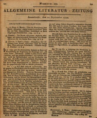 Allgemeine Literatur-Zeitung (Literarisches Zentralblatt für Deutschland) Samstag 22. September 1792
