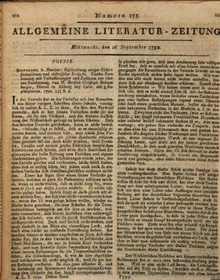 Allgemeine Literatur-Zeitung (Literarisches Zentralblatt für Deutschland) Mittwoch 26. September 1792