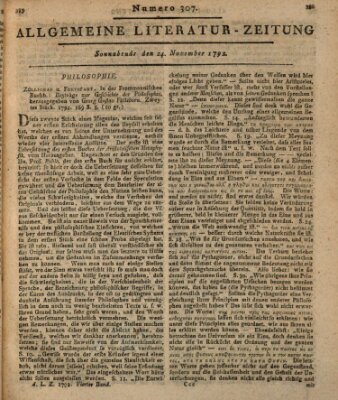 Allgemeine Literatur-Zeitung (Literarisches Zentralblatt für Deutschland) Samstag 24. November 1792