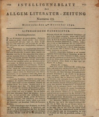 Allgemeine Literatur-Zeitung (Literarisches Zentralblatt für Deutschland) Mittwoch 14. November 1792