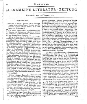 Allgemeine Literatur-Zeitung (Literarisches Zentralblatt für Deutschland) Mittwoch 13. Februar 1793
