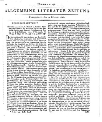 Allgemeine Literatur-Zeitung (Literarisches Zentralblatt für Deutschland) Donnerstag 14. Februar 1793