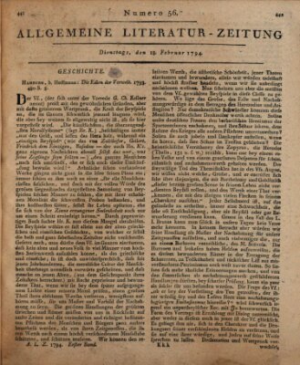 Allgemeine Literatur-Zeitung (Literarisches Zentralblatt für Deutschland) Dienstag 18. Februar 1794