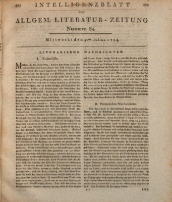 Allgemeine Literatur-Zeitung (Literarisches Zentralblatt für Deutschland) Mittwoch 30. Juli 1794