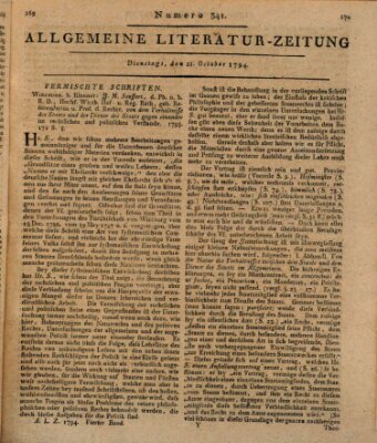 Allgemeine Literatur-Zeitung (Literarisches Zentralblatt für Deutschland) Dienstag 21. Oktober 1794