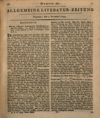 Allgemeine Literatur-Zeitung (Literarisches Zentralblatt für Deutschland) Freitag 5. Dezember 1794