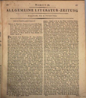 Allgemeine Literatur-Zeitung (Literarisches Zentralblatt für Deutschland) Samstag 21. Februar 1795