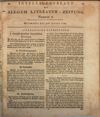 Allgemeine Literatur-Zeitung (Literarisches Zentralblatt für Deutschland) Mittwoch 21. Januar 1795