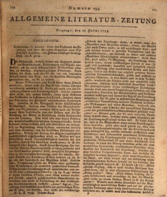 Allgemeine Literatur-Zeitung (Literarisches Zentralblatt für Deutschland) Freitag 17. Juli 1795