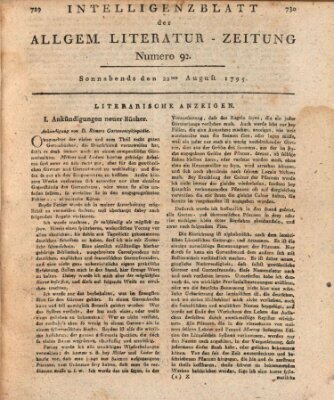 Allgemeine Literatur-Zeitung (Literarisches Zentralblatt für Deutschland) Samstag 22. August 1795