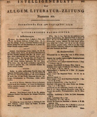 Allgemeine Literatur-Zeitung (Literarisches Zentralblatt für Deutschland) Samstag 12. September 1795