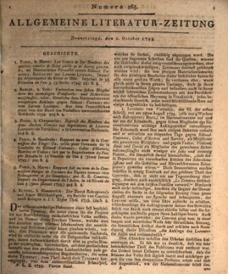 Allgemeine Literatur-Zeitung (Literarisches Zentralblatt für Deutschland) Donnerstag 1. Oktober 1795