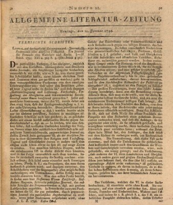 Allgemeine Literatur-Zeitung (Literarisches Zentralblatt für Deutschland) Montag 11. Januar 1796