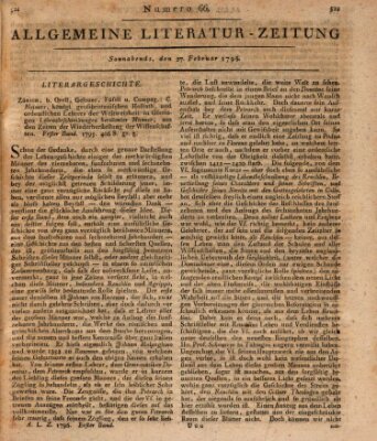 Allgemeine Literatur-Zeitung (Literarisches Zentralblatt für Deutschland) Samstag 27. Februar 1796