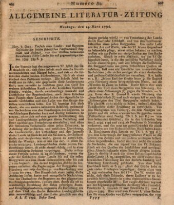 Allgemeine Literatur-Zeitung (Literarisches Zentralblatt für Deutschland) Montag 14. März 1796