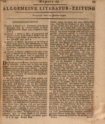 Allgemeine Literatur-Zeitung (Literarisches Zentralblatt für Deutschland) Freitag 17. Juni 1796