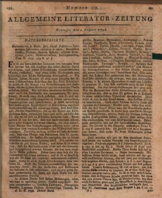 Allgemeine Literatur-Zeitung (Literarisches Zentralblatt für Deutschland) Montag 1. August 1796
