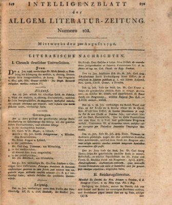 Allgemeine Literatur-Zeitung (Literarisches Zentralblatt für Deutschland) Mittwoch 3. August 1796