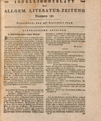 Allgemeine Literatur-Zeitung (Literarisches Zentralblatt für Deutschland) Samstag 24. September 1796