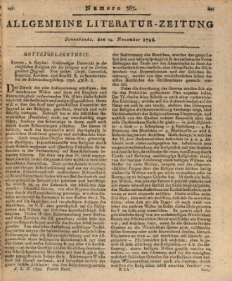 Allgemeine Literatur-Zeitung (Literarisches Zentralblatt für Deutschland) Samstag 19. November 1796