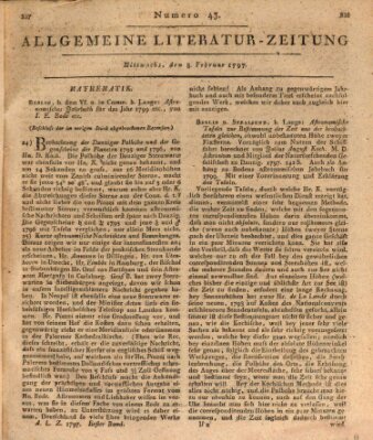 Allgemeine Literatur-Zeitung (Literarisches Zentralblatt für Deutschland) Mittwoch 8. Februar 1797