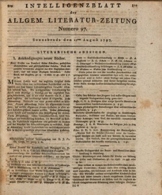 Allgemeine Literatur-Zeitung (Literarisches Zentralblatt für Deutschland) Samstag 12. August 1797