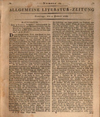 Allgemeine Literatur-Zeitung (Literarisches Zentralblatt für Deutschland) Dienstag 9. Januar 1798