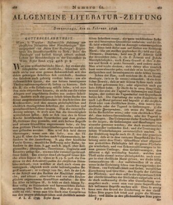 Allgemeine Literatur-Zeitung (Literarisches Zentralblatt für Deutschland) Donnerstag 22. Februar 1798