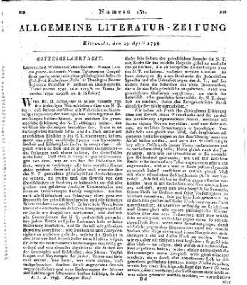 Allgemeine Literatur-Zeitung (Literarisches Zentralblatt für Deutschland) Mittwoch 25. April 1798