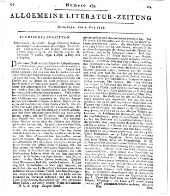 Allgemeine Literatur-Zeitung (Literarisches Zentralblatt für Deutschland) Dienstag 1. Mai 1798