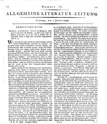 Allgemeine Literatur-Zeitung (Literarisches Zentralblatt für Deutschland) Freitag 1. Juni 1798