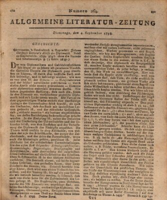 Allgemeine Literatur-Zeitung (Literarisches Zentralblatt für Deutschland) Dienstag 4. September 1798