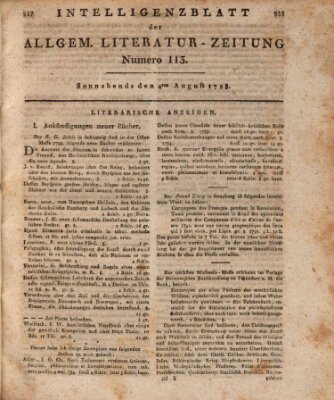 Allgemeine Literatur-Zeitung (Literarisches Zentralblatt für Deutschland) Samstag 4. August 1798