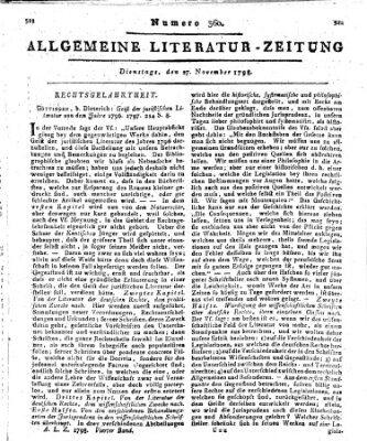 Allgemeine Literatur-Zeitung (Literarisches Zentralblatt für Deutschland) Dienstag 27. November 1798