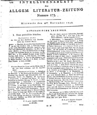 Allgemeine Literatur-Zeitung (Literarisches Zentralblatt für Deutschland) Mittwoch 28. November 1798
