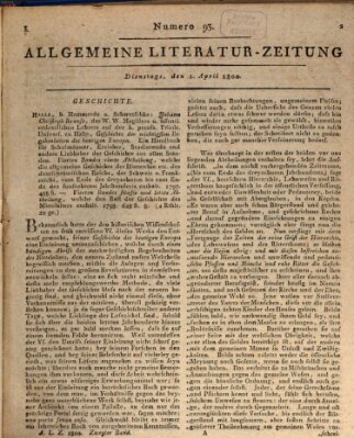 Allgemeine Literatur-Zeitung (Literarisches Zentralblatt für Deutschland) Dienstag 1. April 1800
