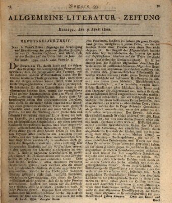 Allgemeine Literatur-Zeitung (Literarisches Zentralblatt für Deutschland) Montag 7. April 1800