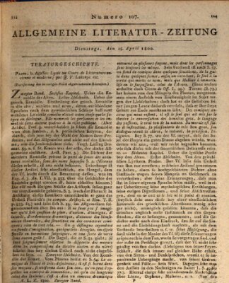 Allgemeine Literatur-Zeitung (Literarisches Zentralblatt für Deutschland) Dienstag 15. April 1800